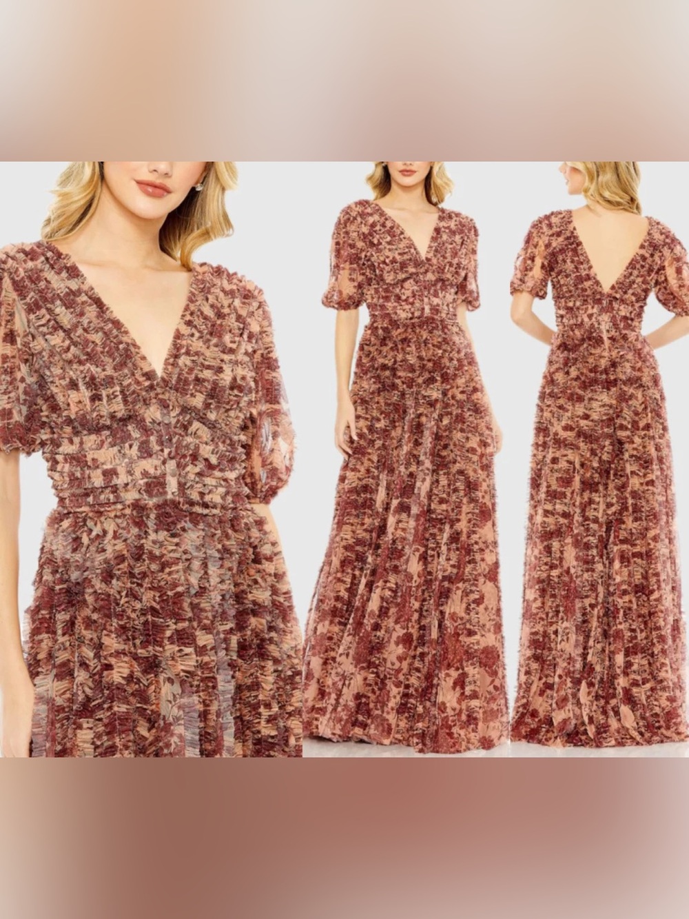 NWT Mac Duggal Floral Ruffle Mesh A8013 V Neck Maxi Size 6 - Picture 2 of 8
